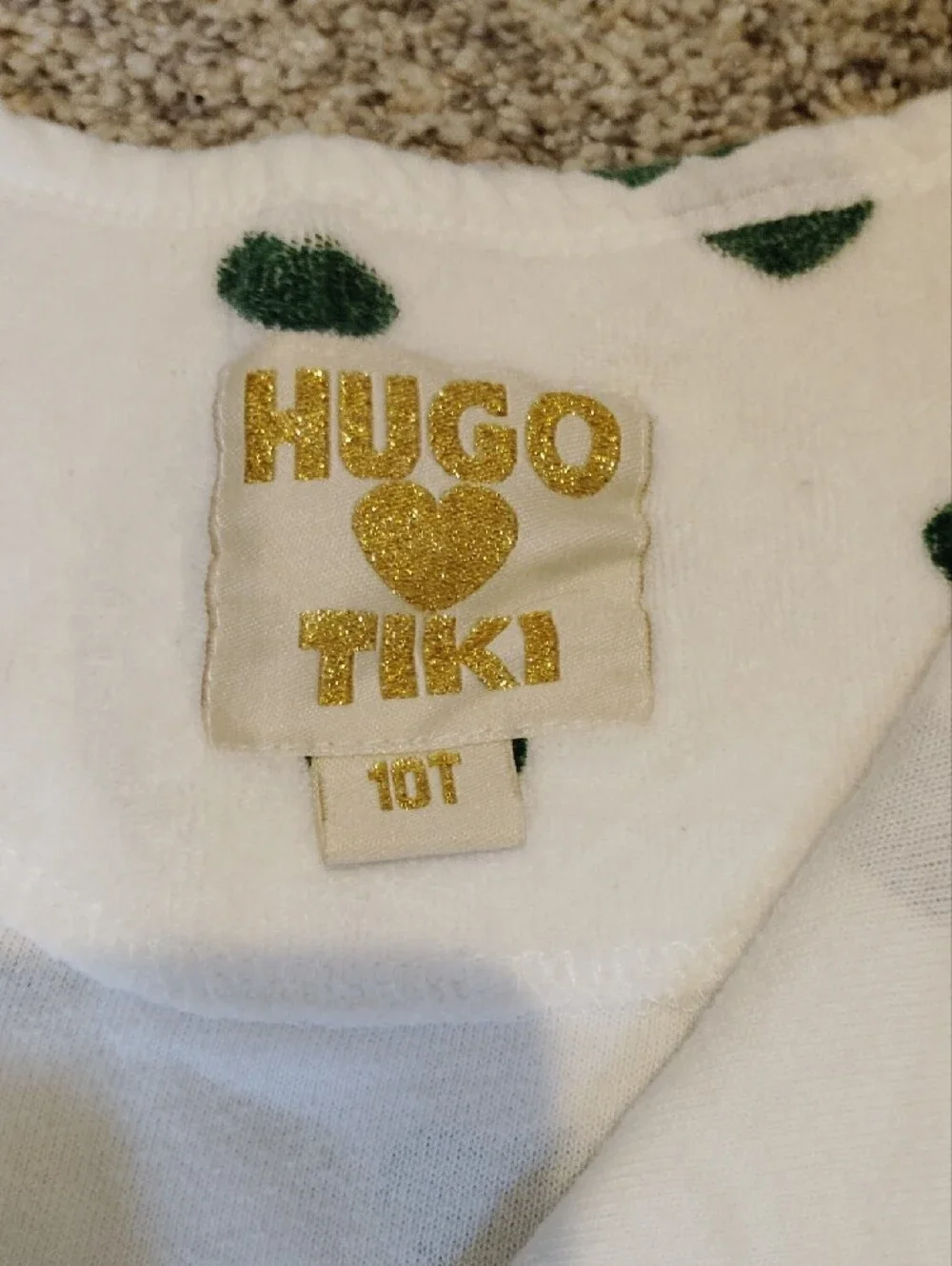 Hugo Loves Tiki White Sleeveless Terry Romper with Green Heart Print